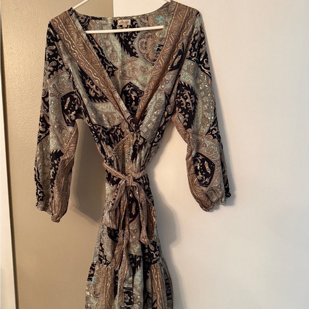 Chic Long Sleeve Paisley Dress